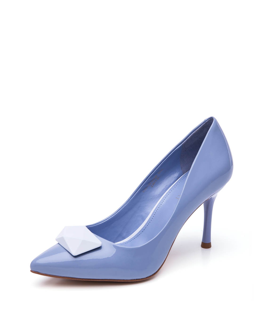 15年专柜同步浅湖蓝色牛漆皮高跟浅口单鞋