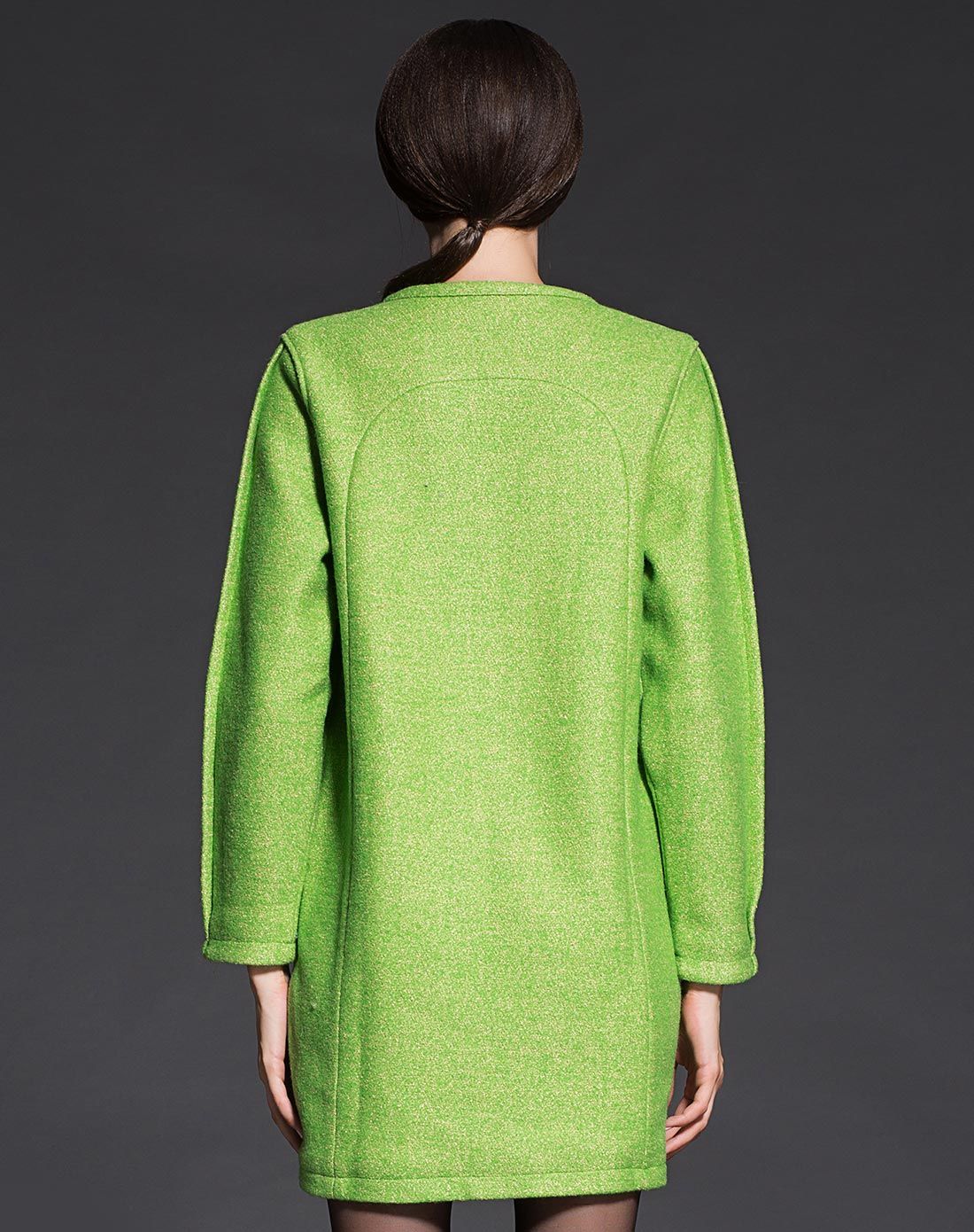 草绿色性感v领长袖连衣裙