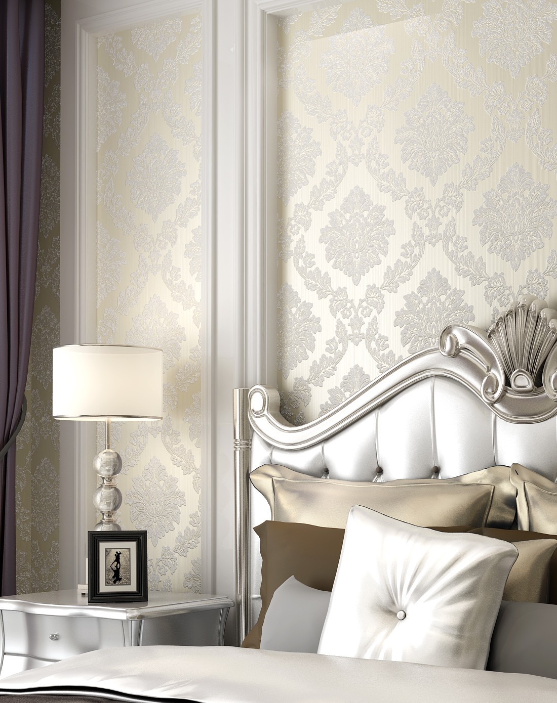 浅黄色欧式奢华圆网鎏金无纺布墙纸