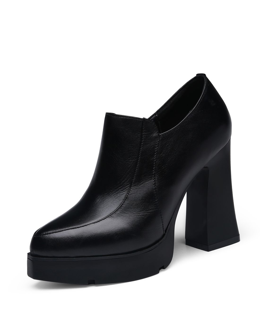 波尔谛奇boerdiqi女鞋专场 > 女款黑色牛皮小尖头粗高跟单鞋