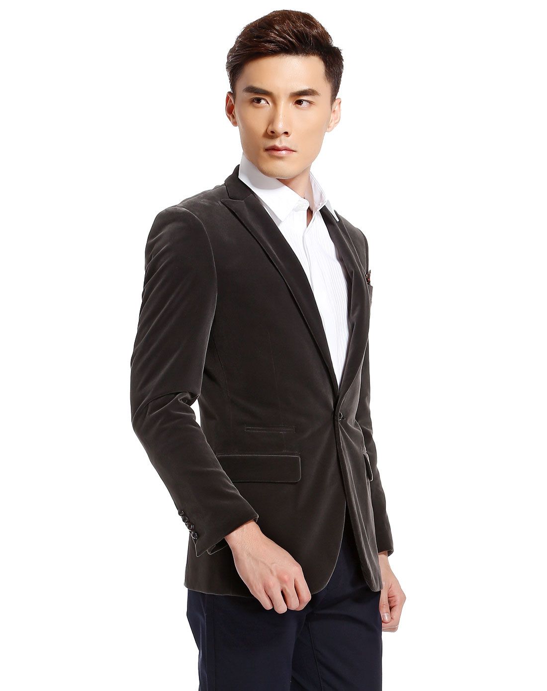 紫灰色绒面商务舒适西装外套