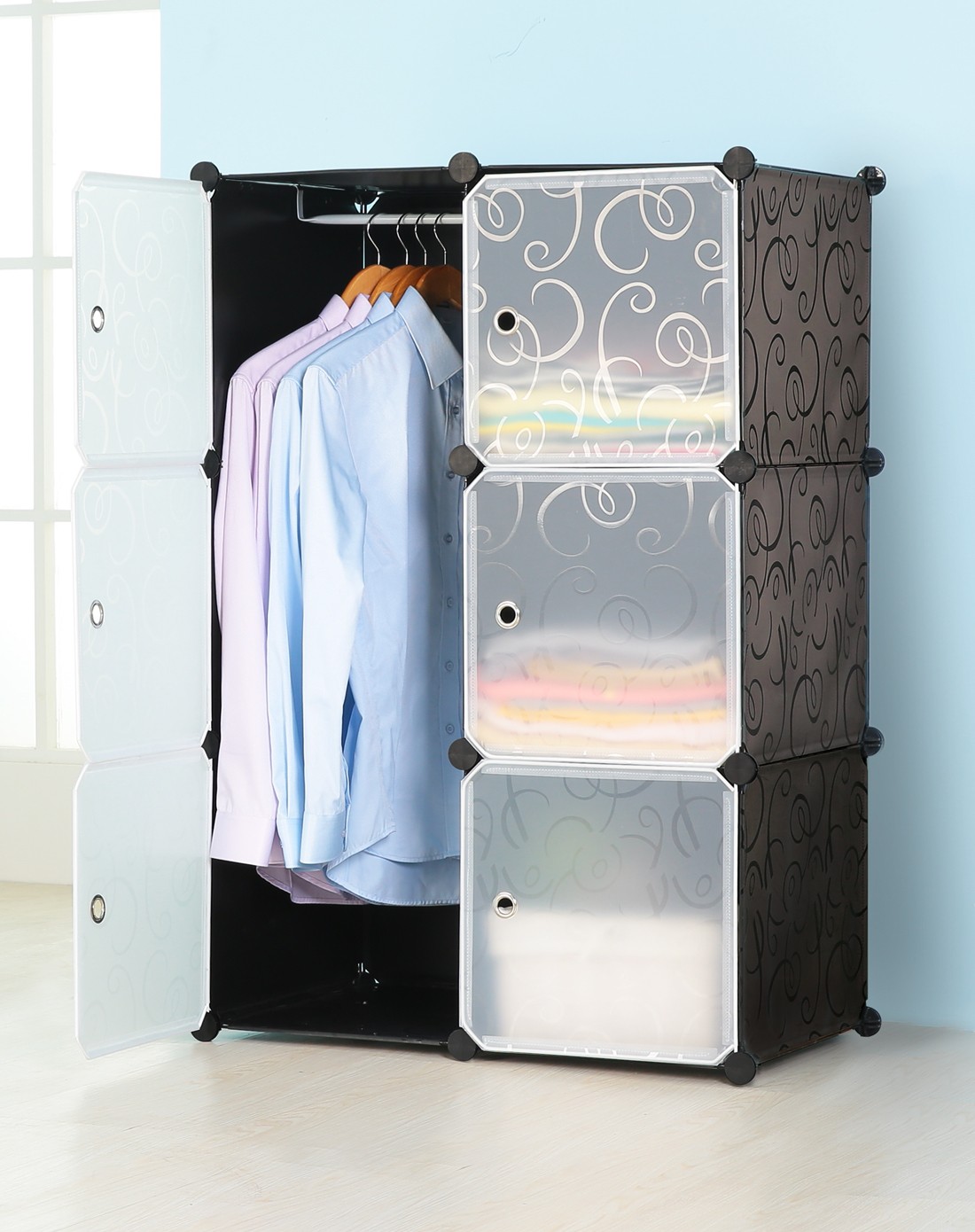 蔻丝家居收纳专场宜家折叠组合式儿衣橱6门3格一挂ksjyygjwhm19_唯品