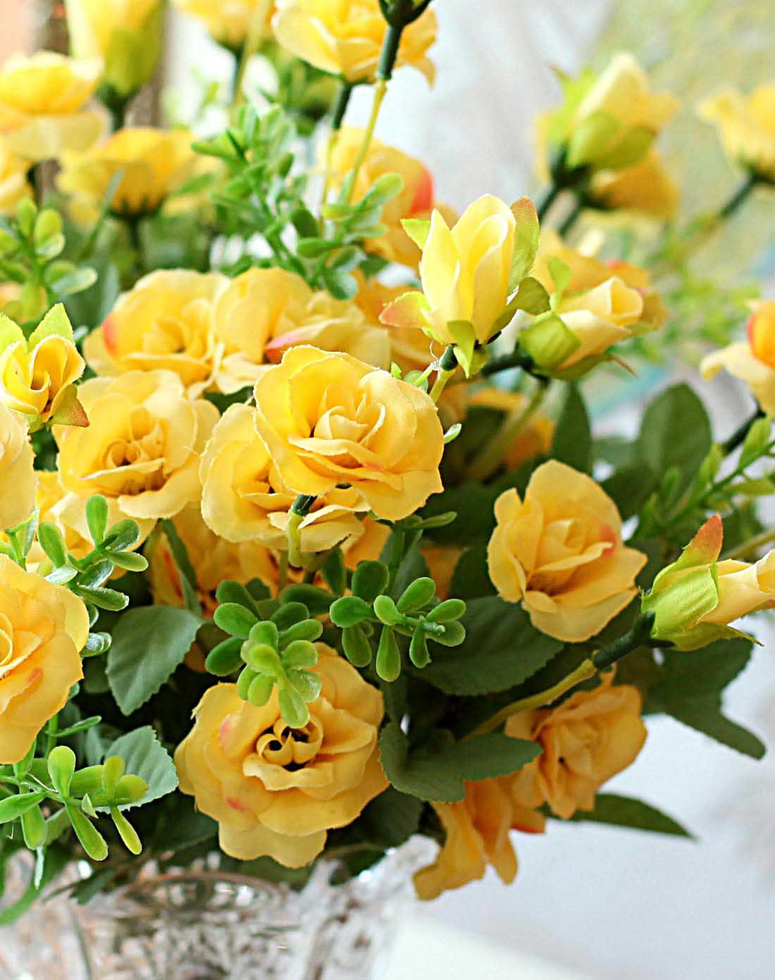 4束套装浅黄色蔷薇花束仿真花
