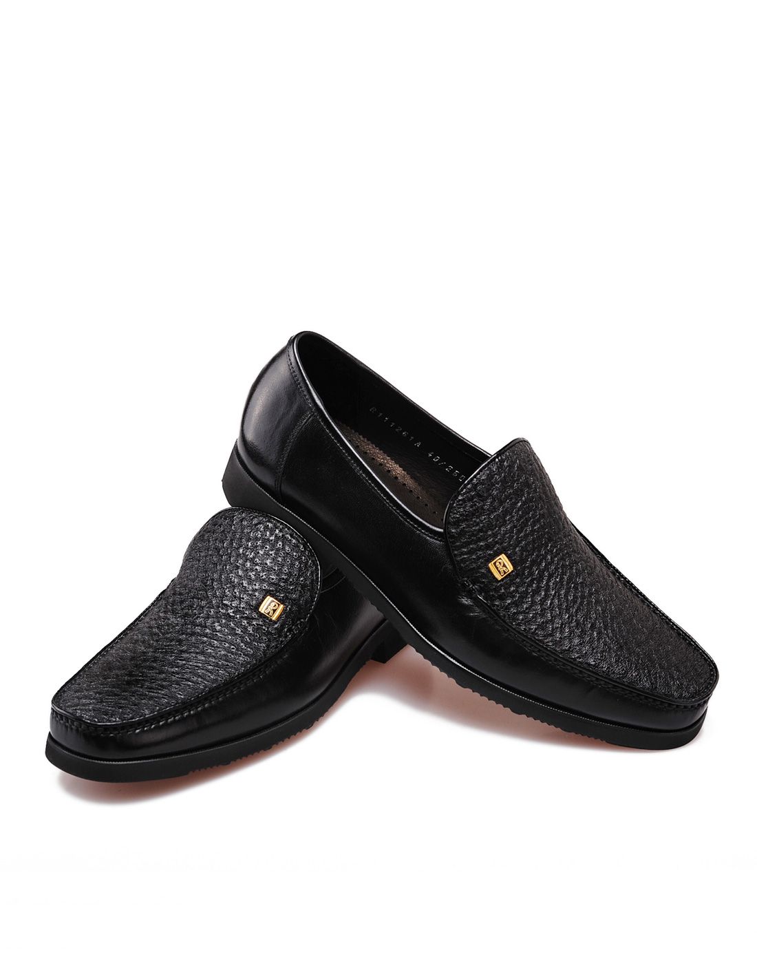 黑色袋鼠皮配孔雀皮商务正装鞋