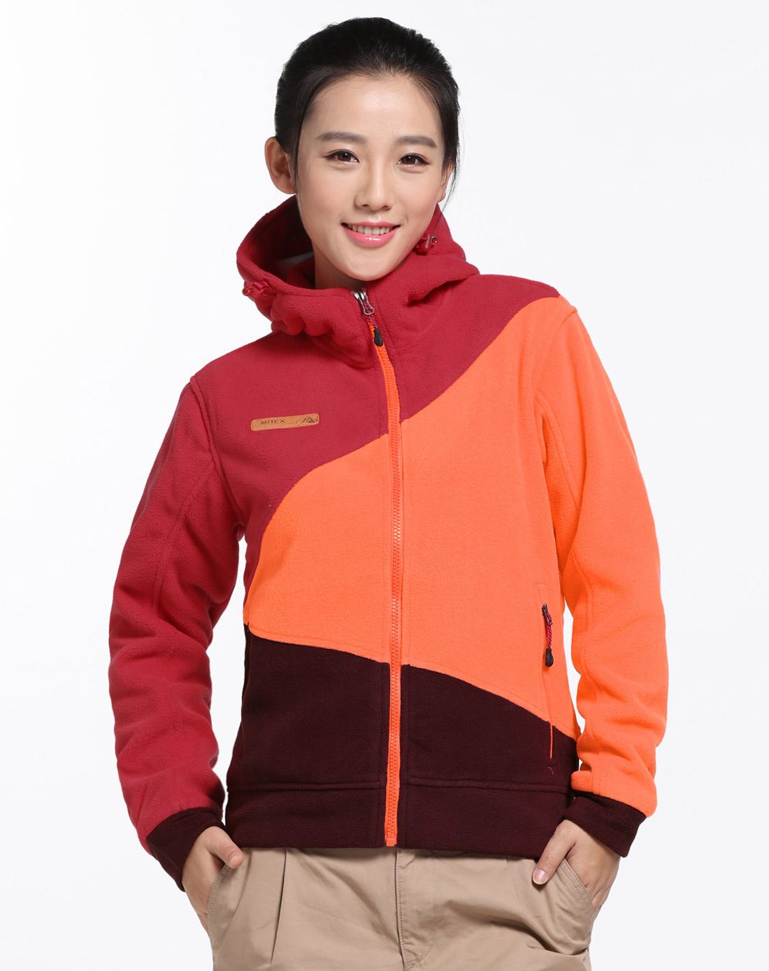 舒适保暖 女式枣红/橙色抓绒衣