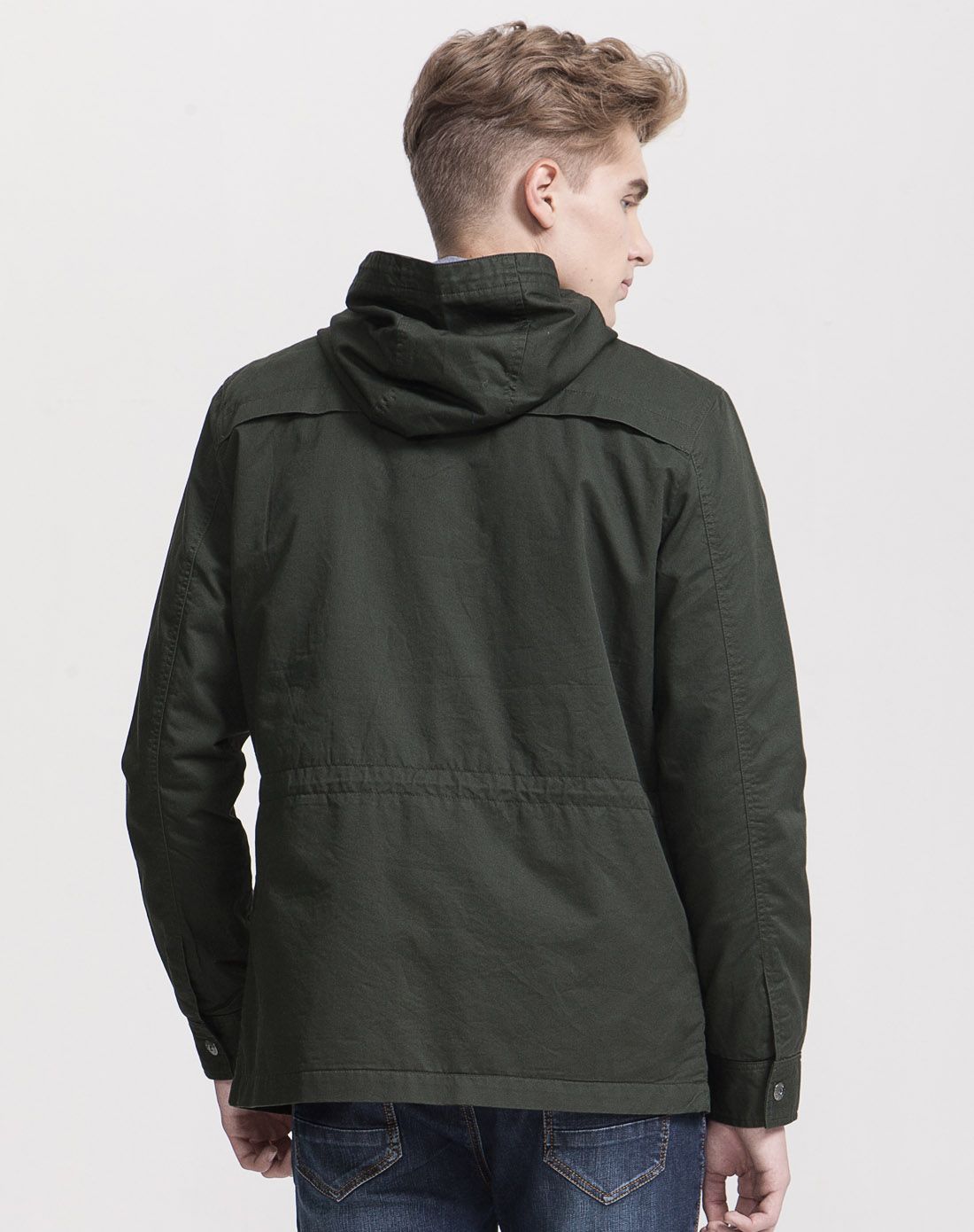 男装军绿中长款夹层风衣