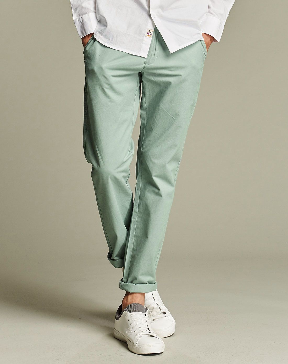 豆绿色纯棉舒适休闲裤