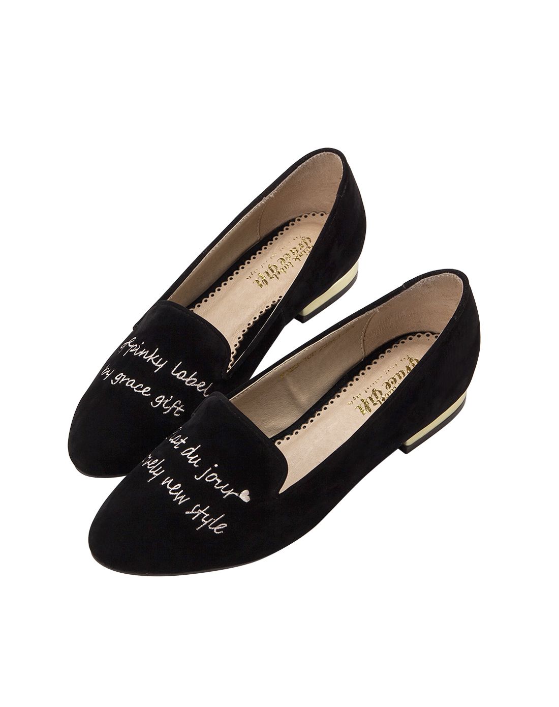 黑色-俏皮可爱电绣英文单鞋