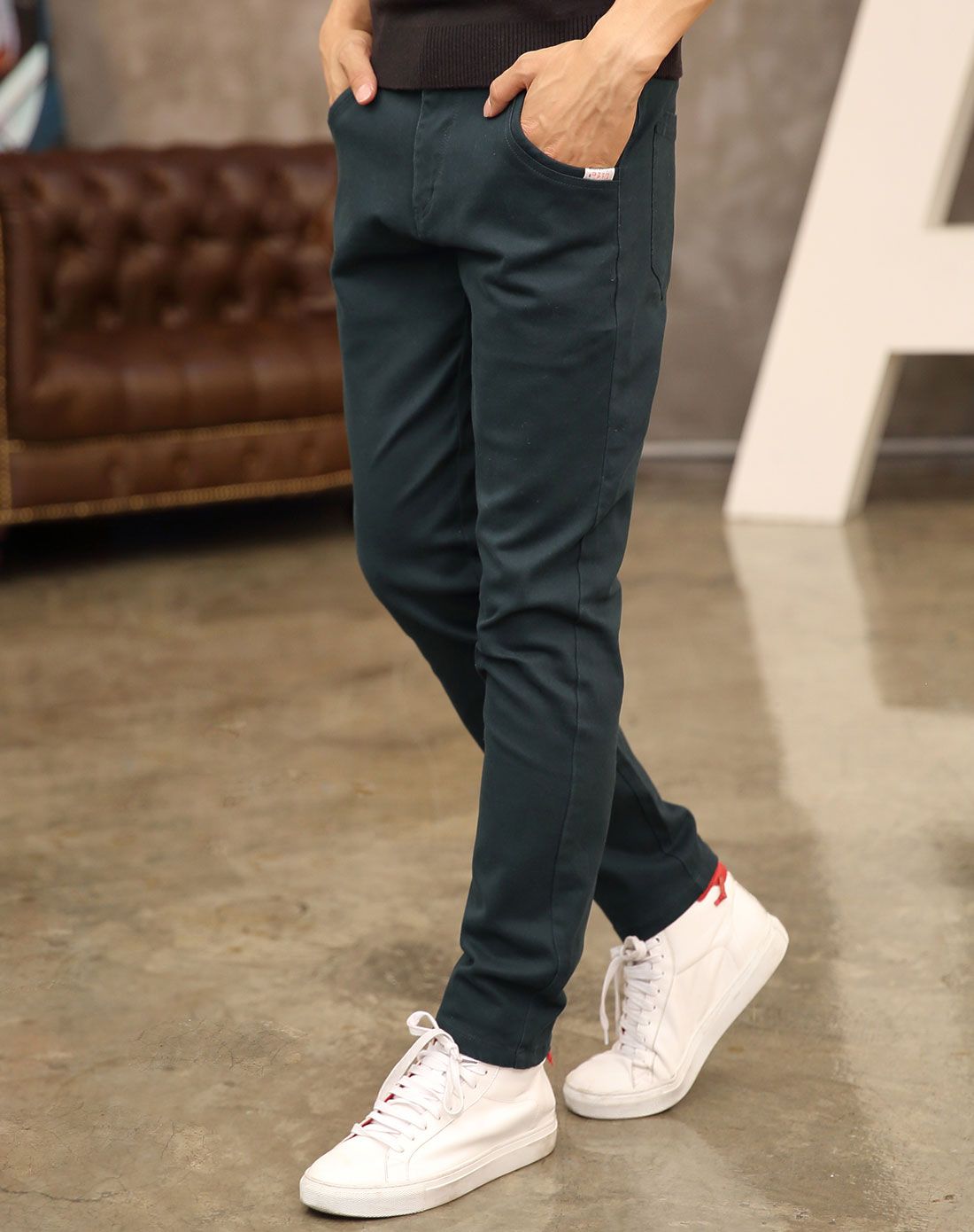 男款墨绿百搭修身小脚裤