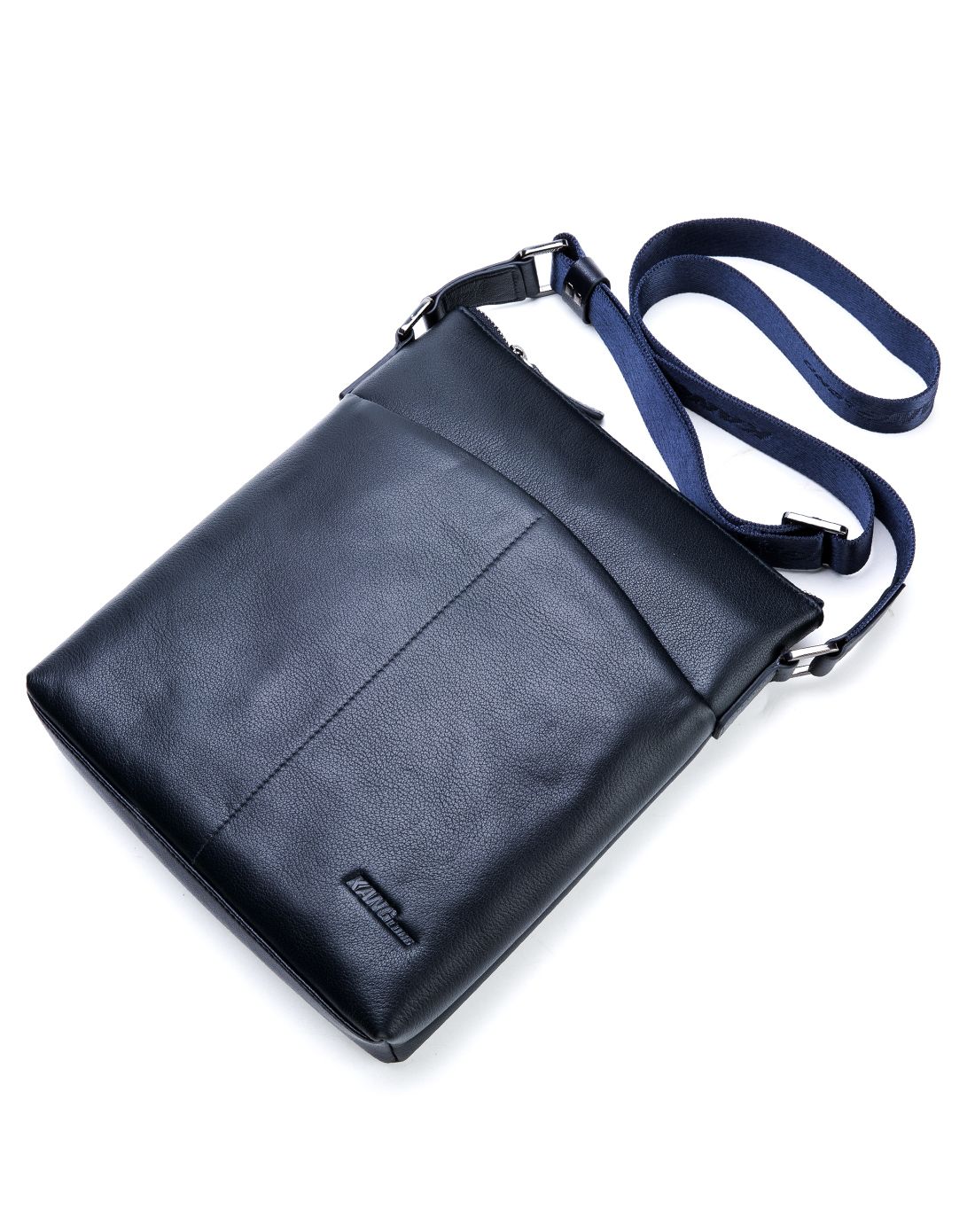 牛皮男士黑色拉链多袋商务旅行斜挎包