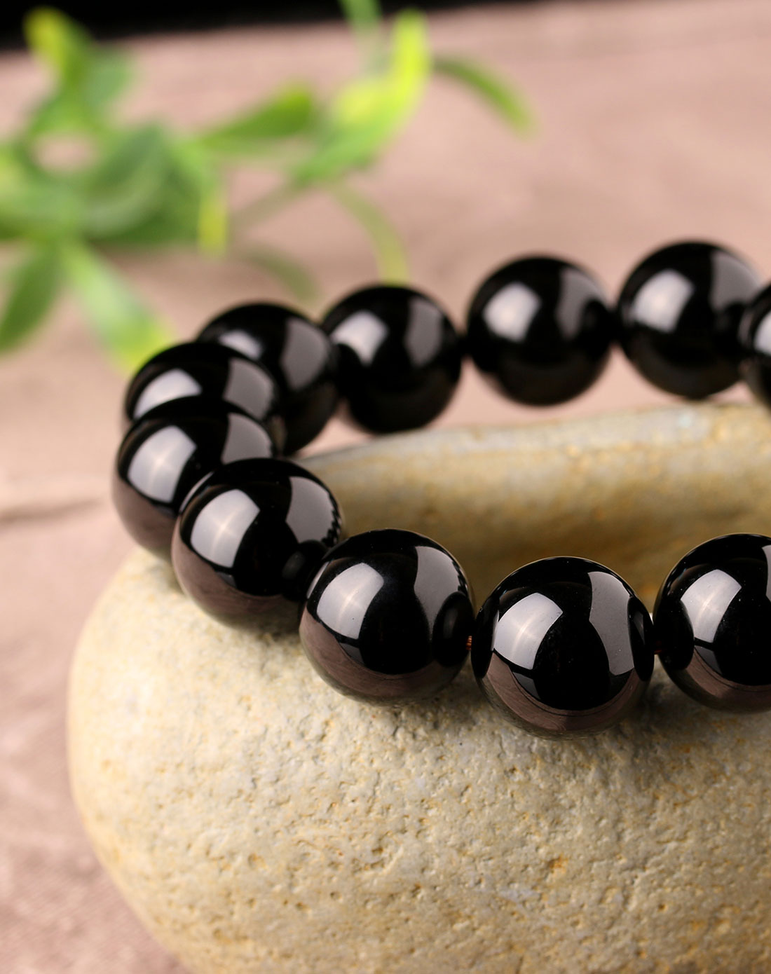 3a级巴西天然黑玛瑙圆珠手链附证书