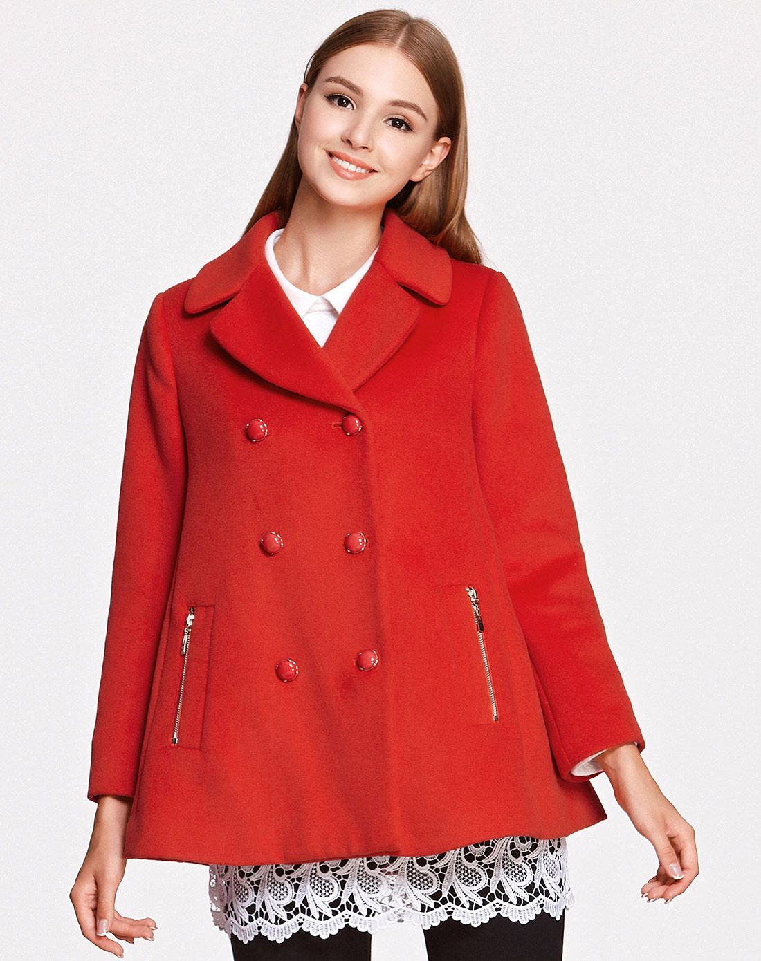 橙红色甜美时尚大衣