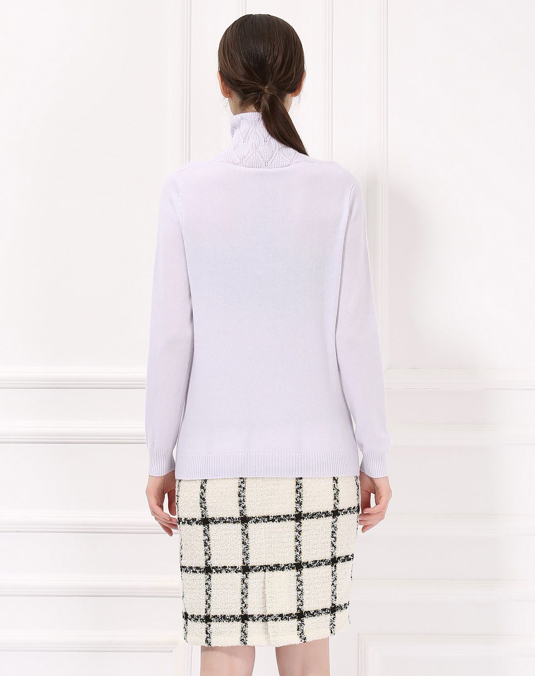 女款浅雪青简约百搭纯山羊绒高领套衫