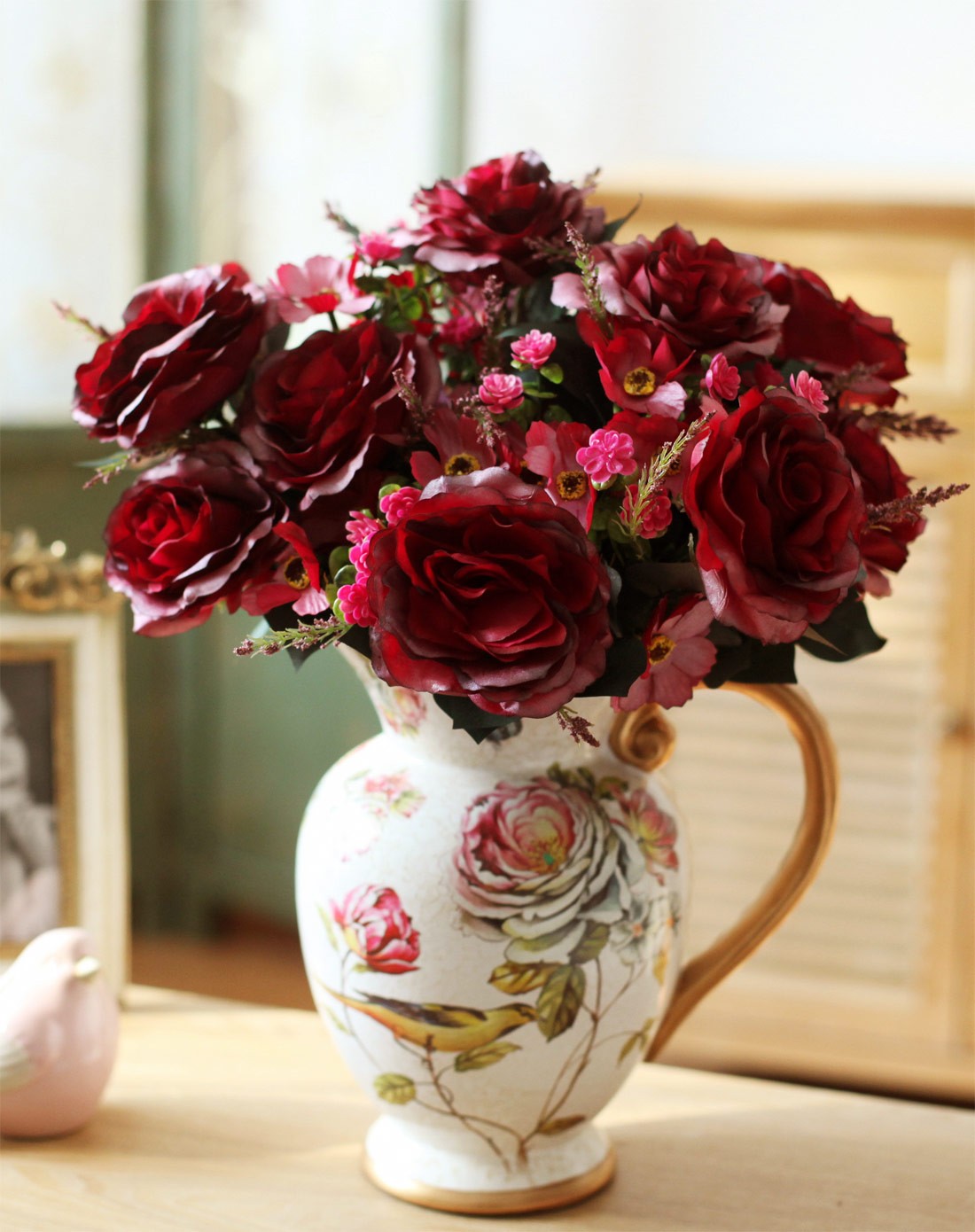 玛丽安玫瑰花艺酒红色-满280送天堂伞