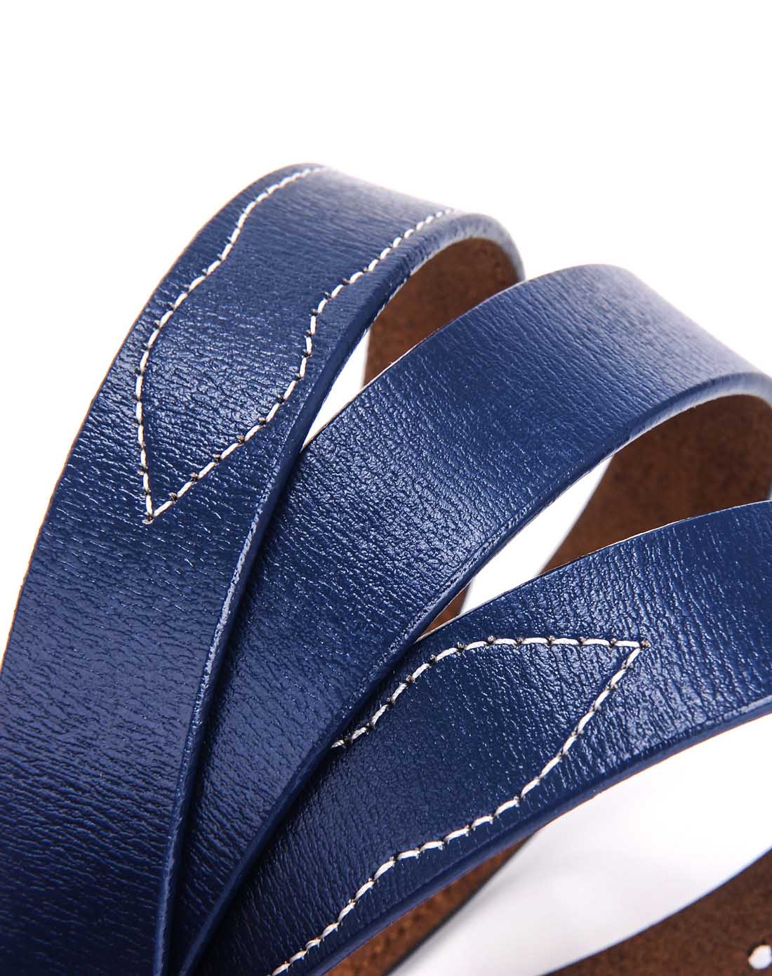 女士蓝色牛皮复古针扣皮带