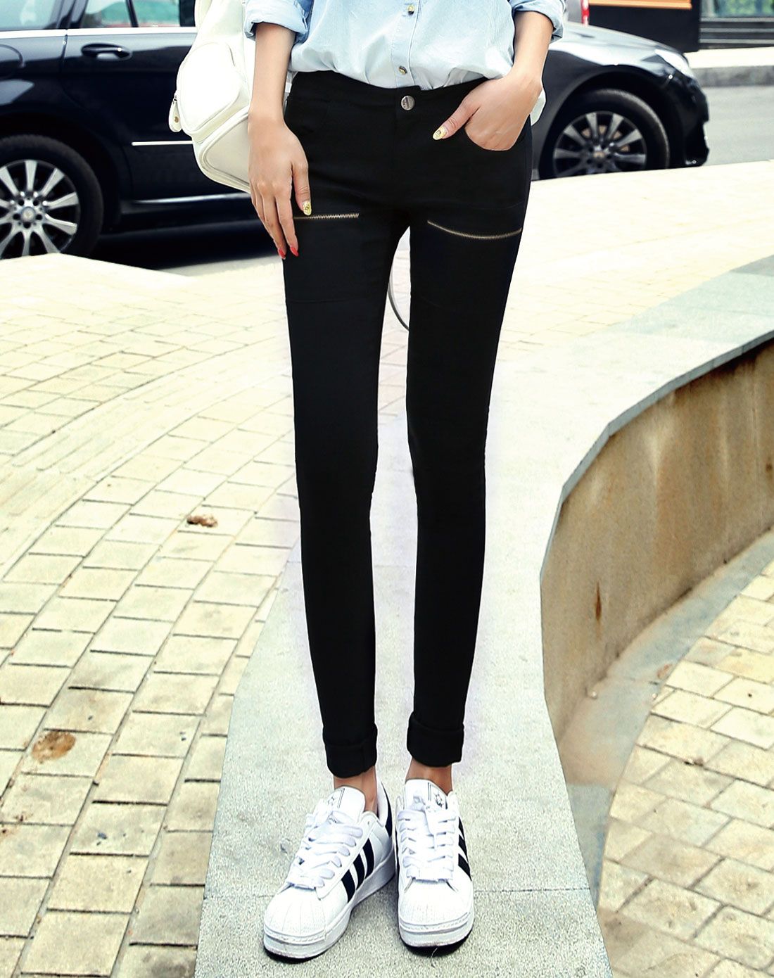 黑色低腰休闲裤