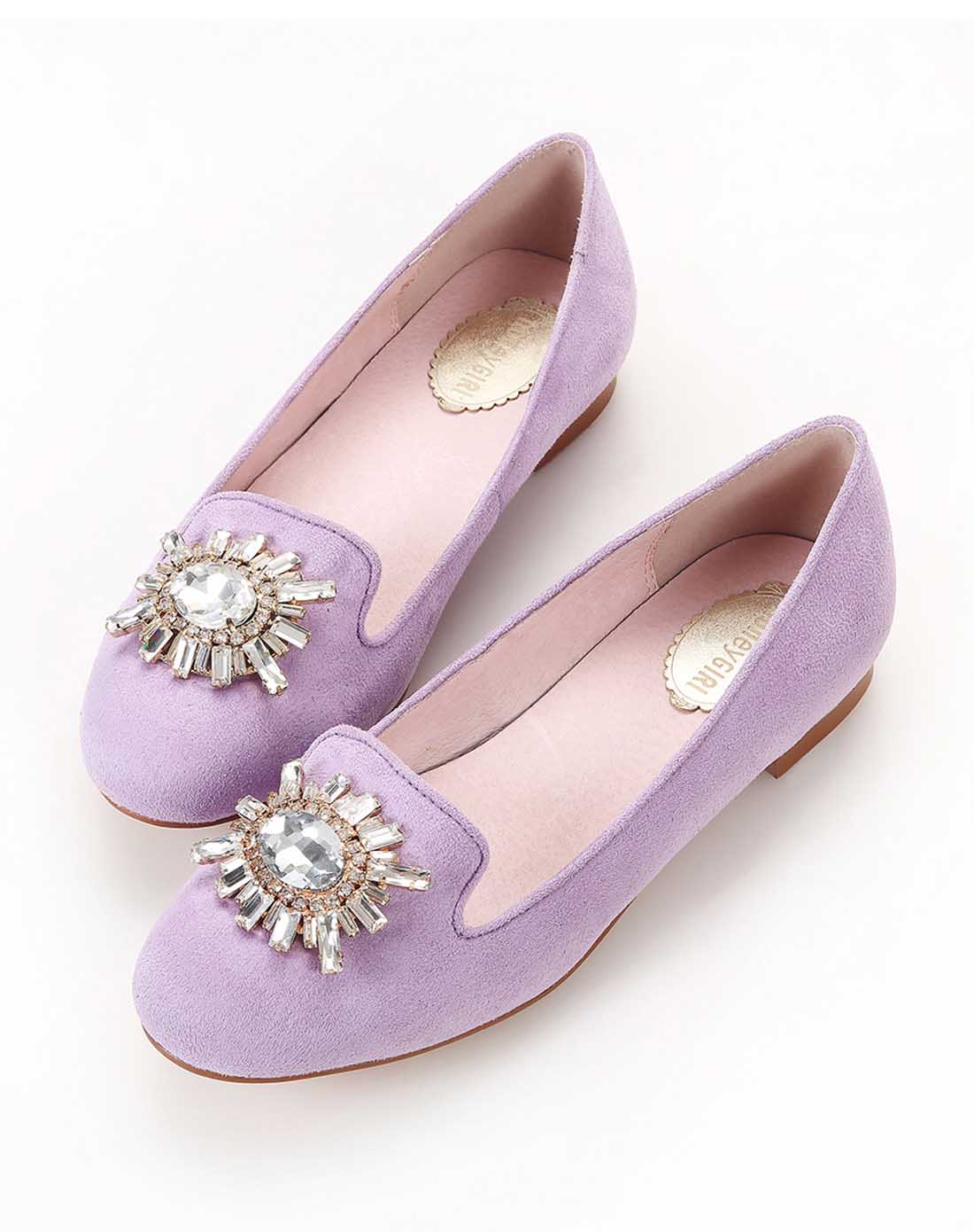 田莘honeygirl2015年新品紫色水钻方扣圆头低跟单鞋hg