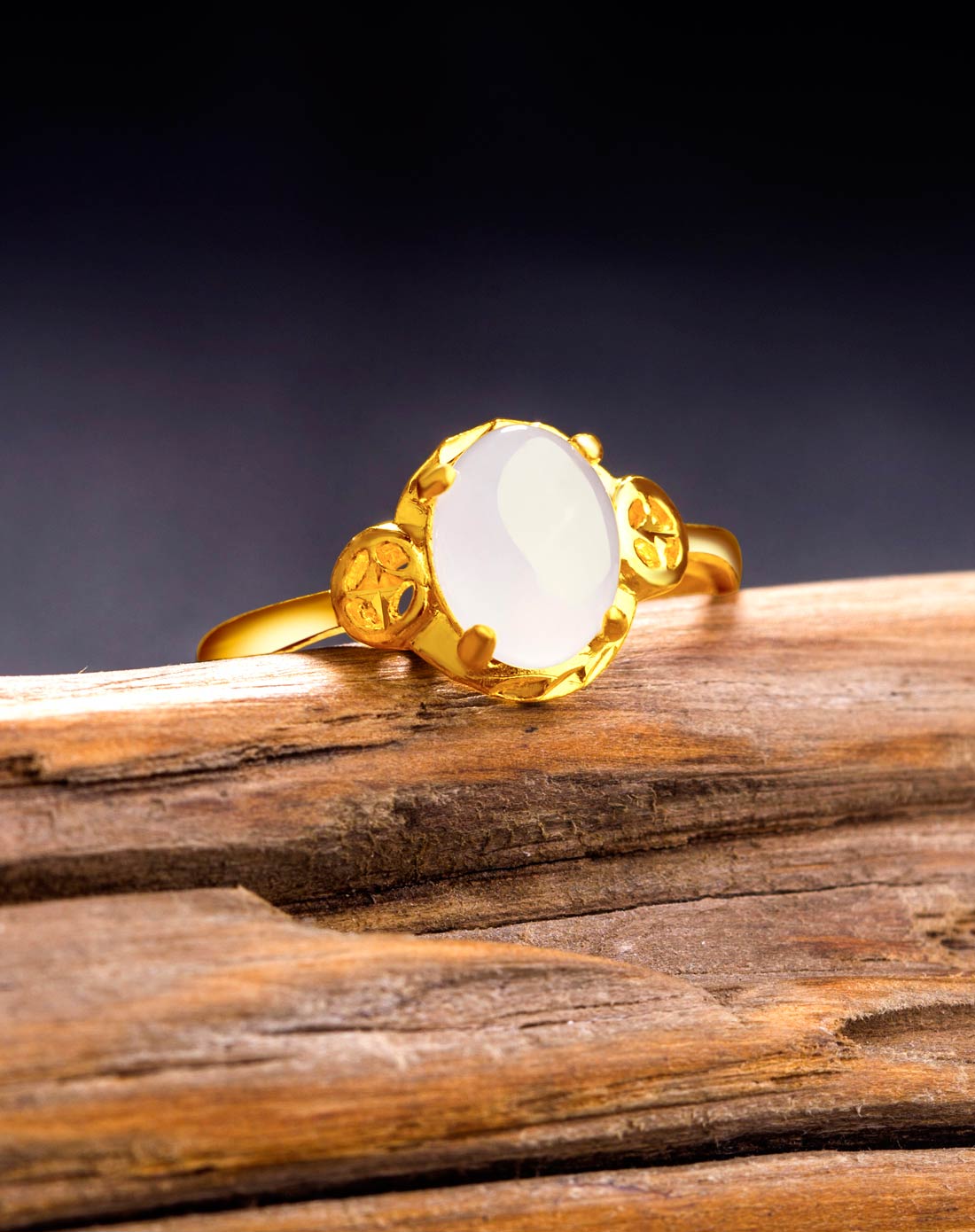 千足金镶和田玉戒指(指圈可调节)