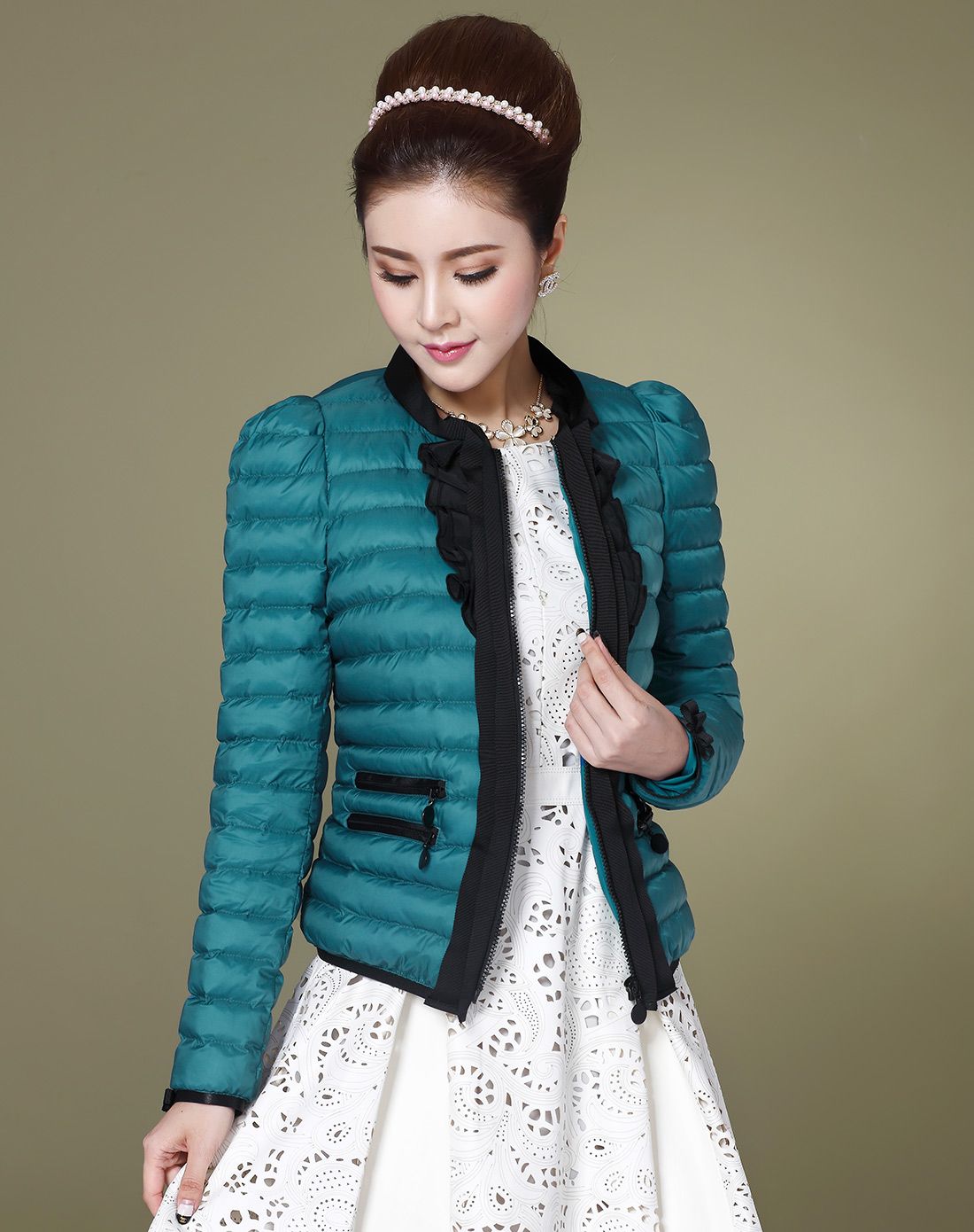 靛青色韩版修身立领外套