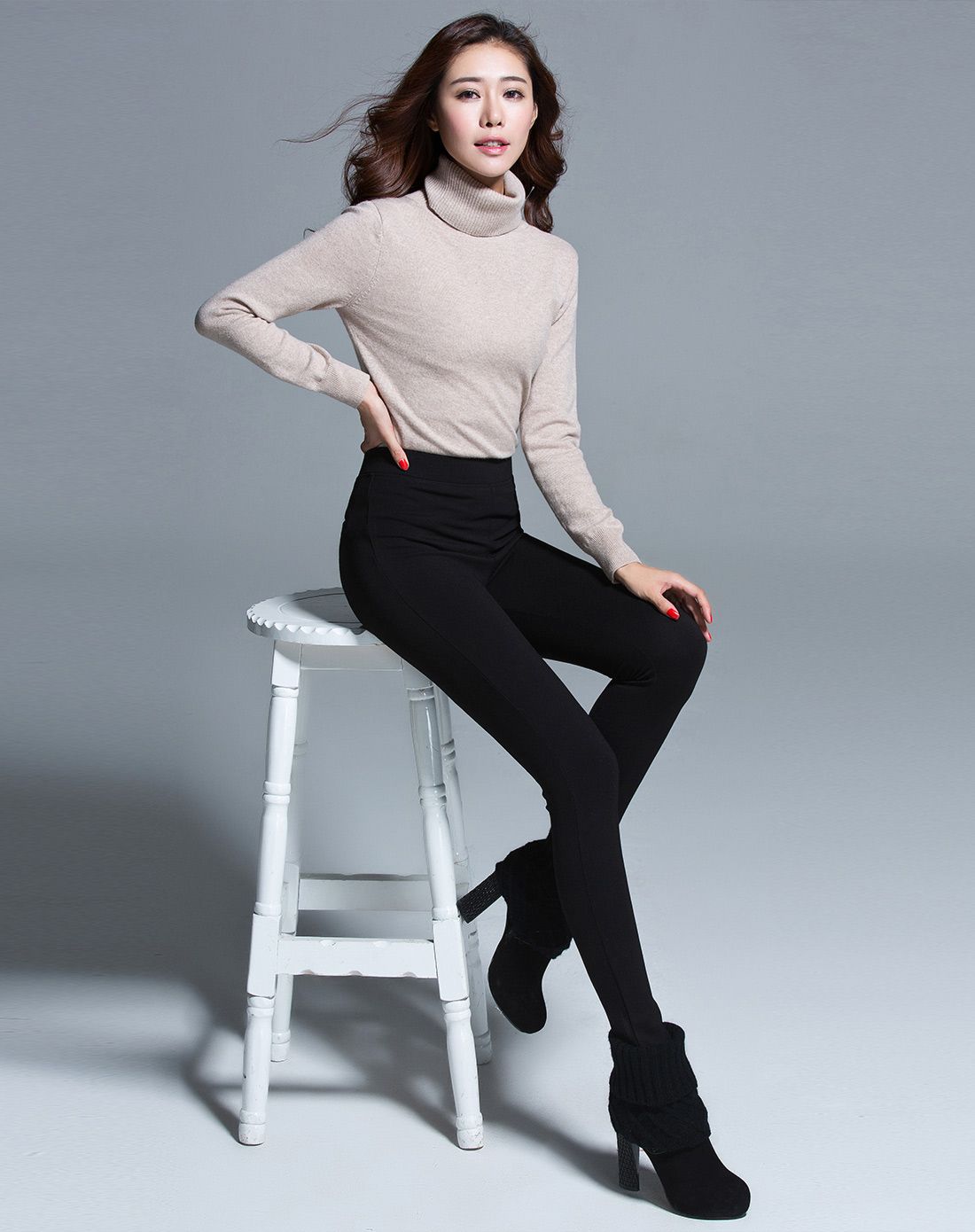 优衣美女裤专场黑色抓绒弹力百搭打底铅笔长裤142236b_唯品会