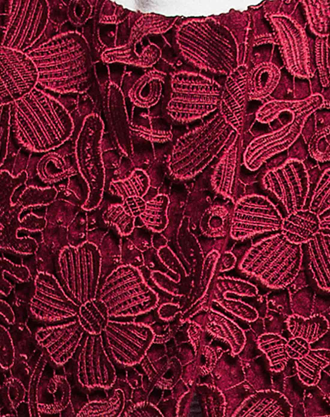 酒红色蕾丝优雅显瘦中长款长袖毛呢外套