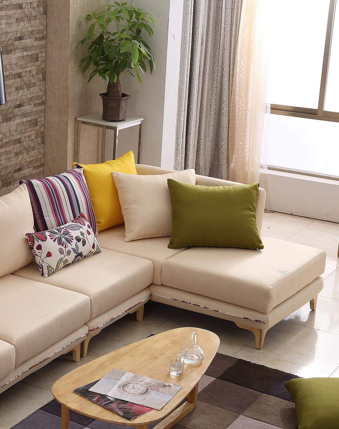 时尚米黄色百搭布艺沙发1 3 贵妃