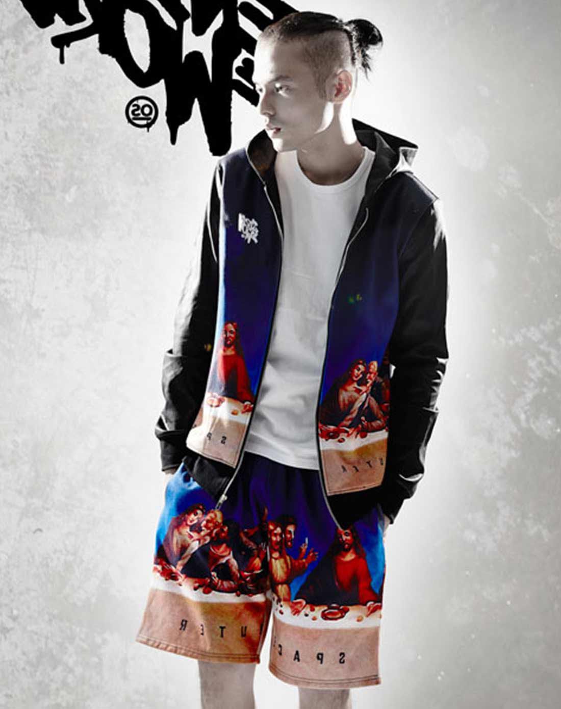 廖人帅潮牌 末日晚餐黑色连帽长袖夹克