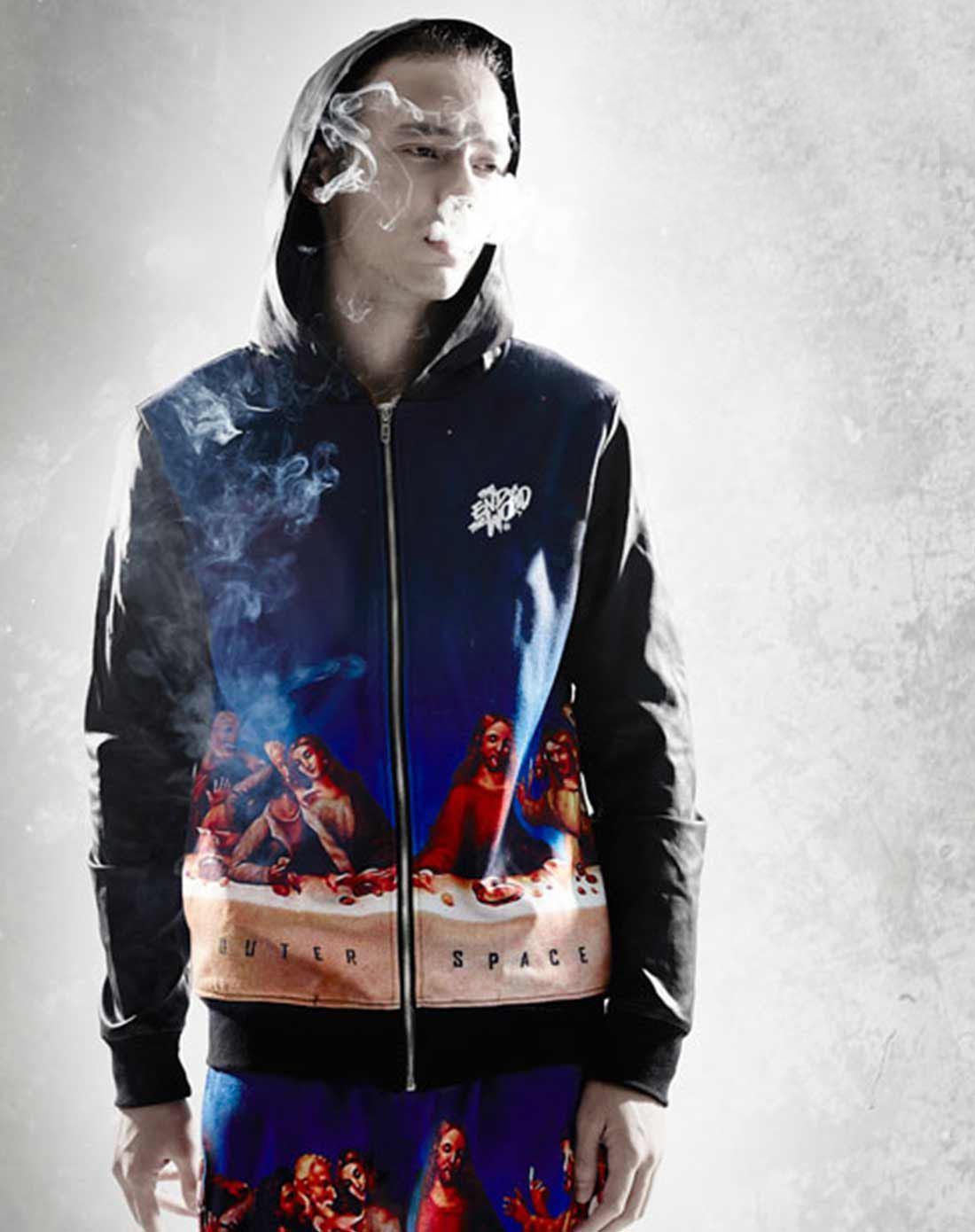 廖人帅潮牌 末日晚餐黑色连帽长袖夹克