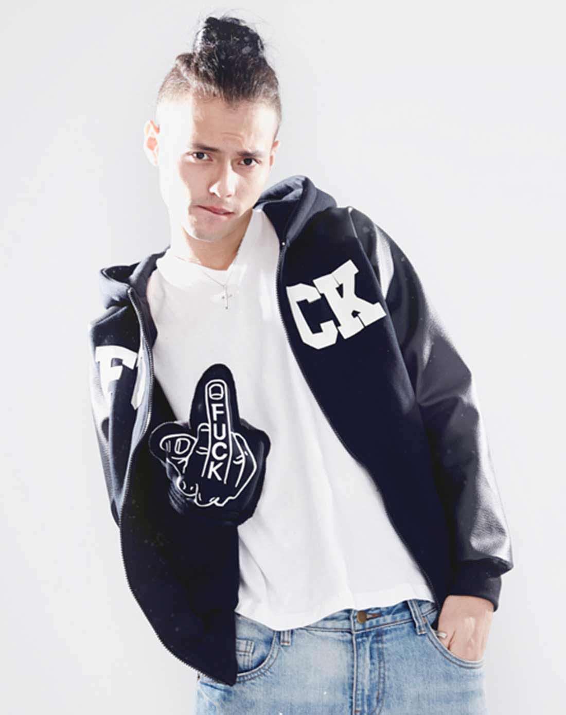 廖人帅潮牌 fuck suck my ass 黑色字母休闲连帽外套