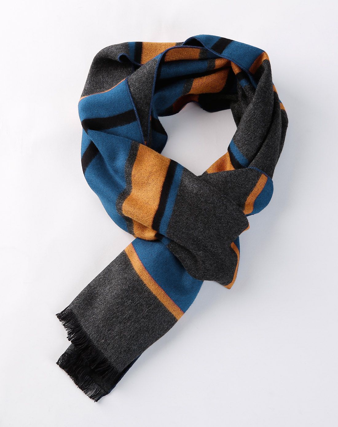 蓝色条纹拼色围巾