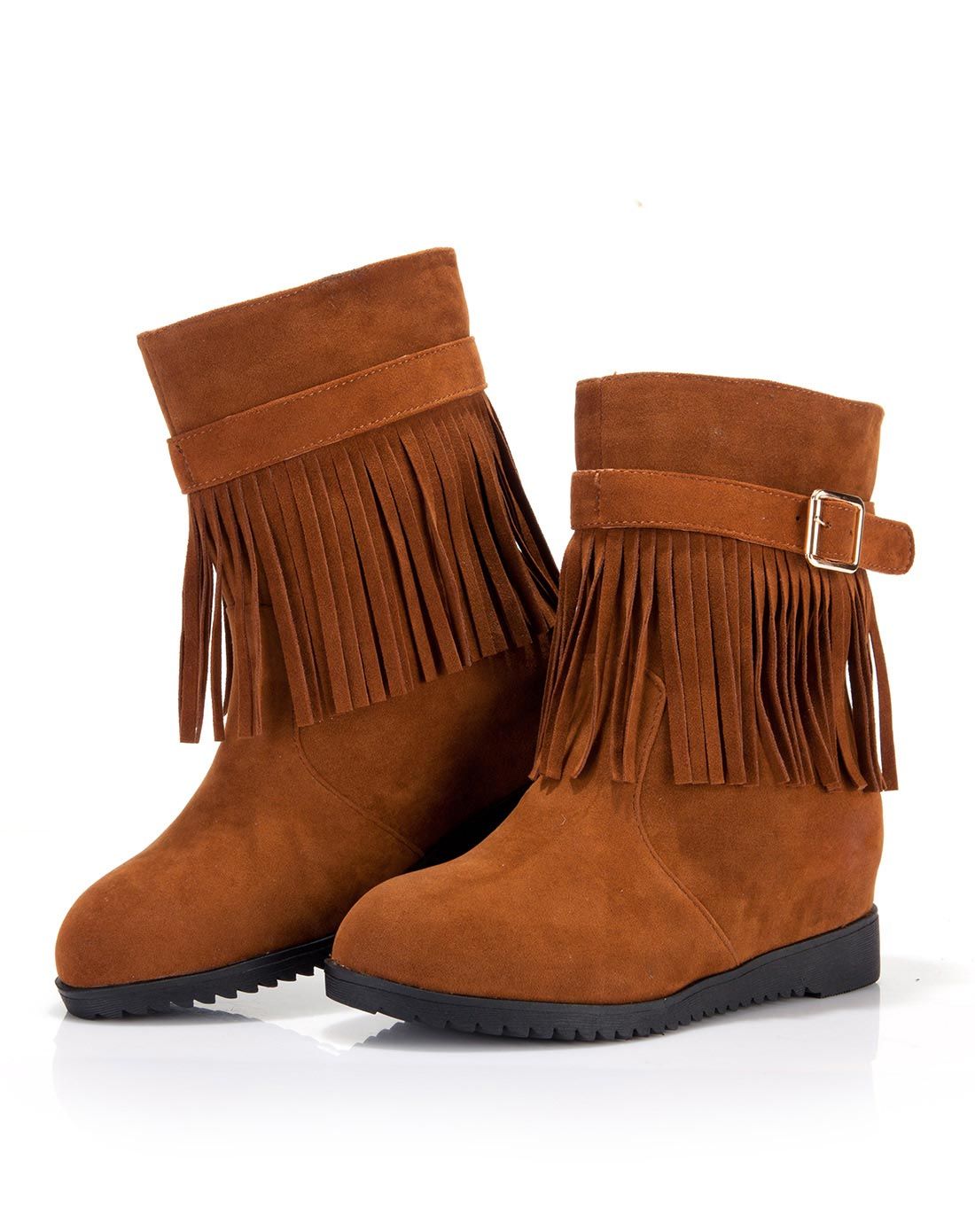 毅雅yiya女鞋反季清仓专场棕色绒面性感平底女靴824199326_唯品会