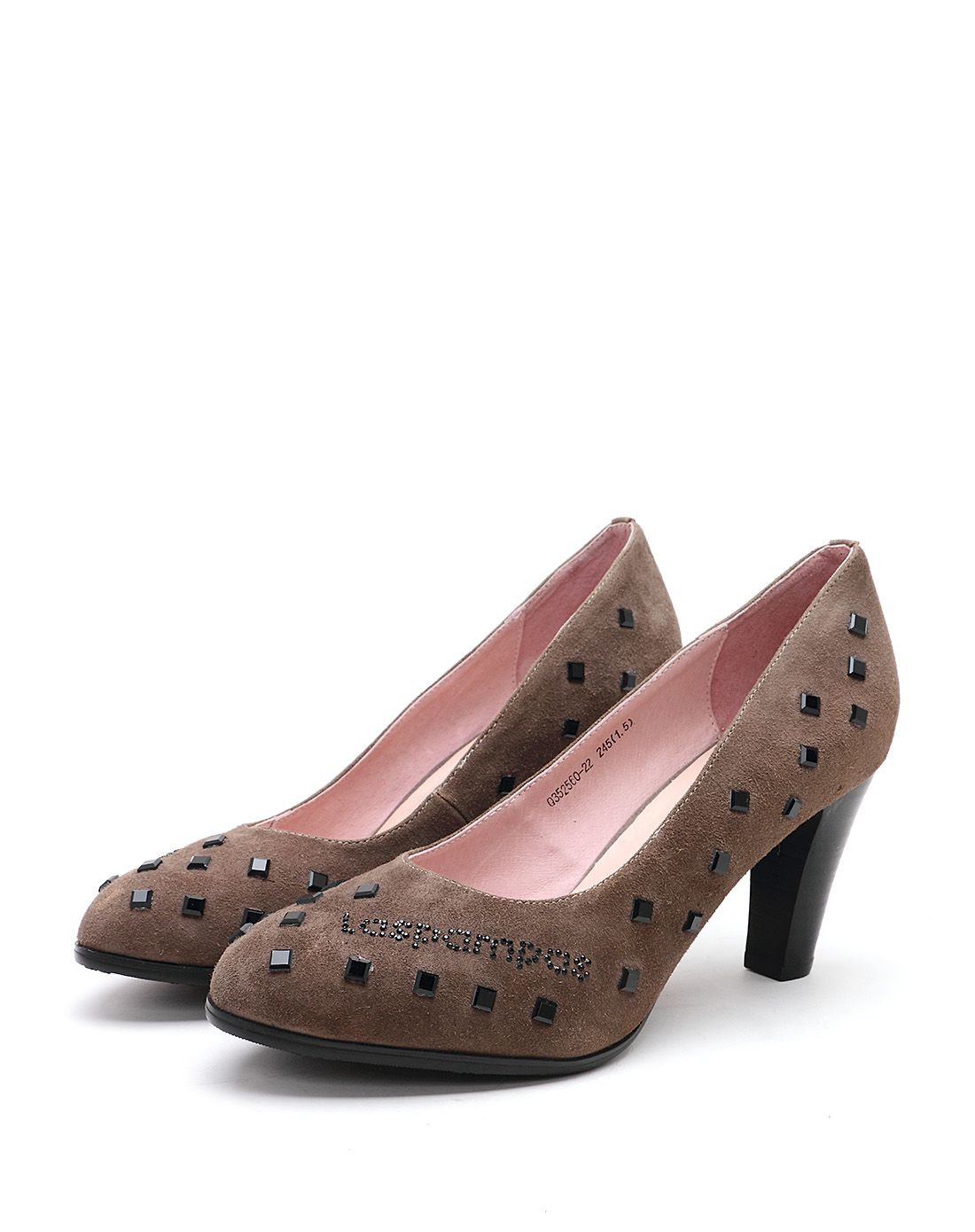 莱斯佩斯laspampas女鞋专场 莱斯佩斯灰啡色磨砂牛皮铆钉高跟单鞋