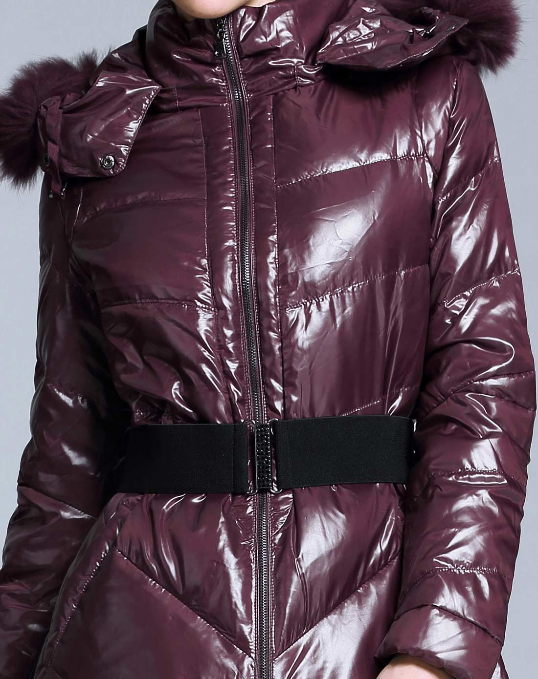 卡雷尔cerel vogue红咖色知性典雅系腰带长款羽绒服2e340027801328