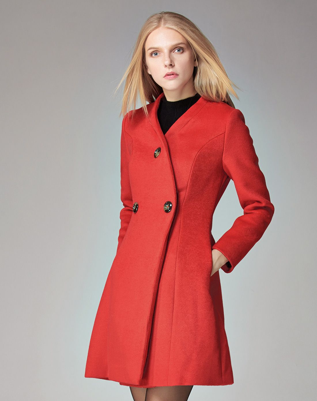 大红色欧美风ol气质毛呢外套