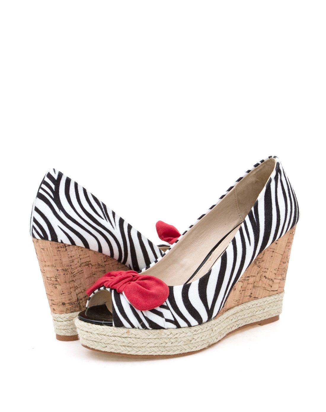 热风hispania女士白色豹纹坡跟鞋