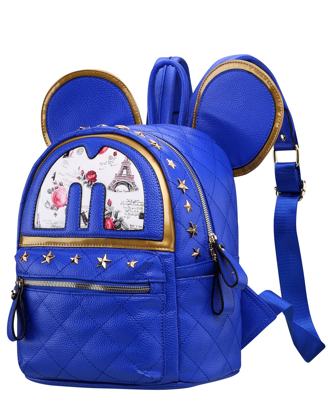 宝蓝色米老鼠荔枝纹时尚休闲背包