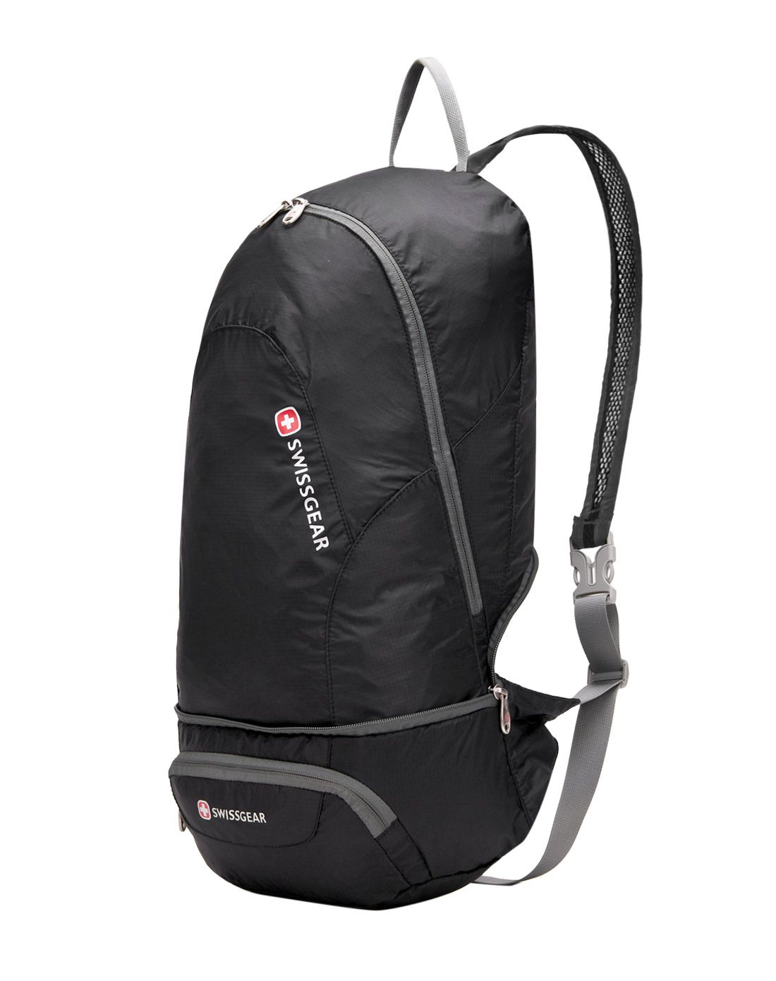 swissgear男女箱包中性黑色户外防水皮肤包轻便折叠式两用腰包双肩包