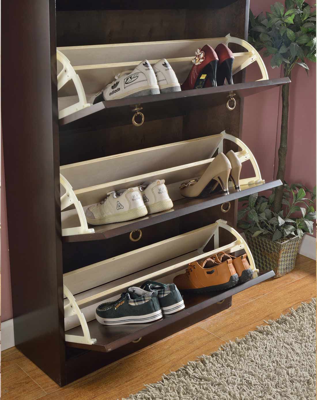 简约时尚卡乐木质翻斗黑色鞋柜