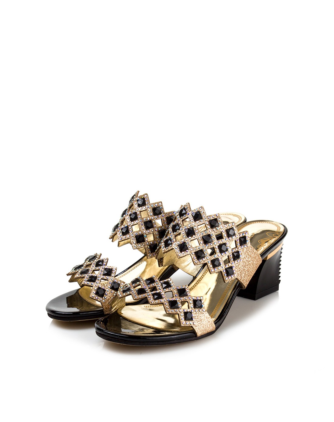 2015专柜同步 黑色敞口时尚异形跟拖鞋