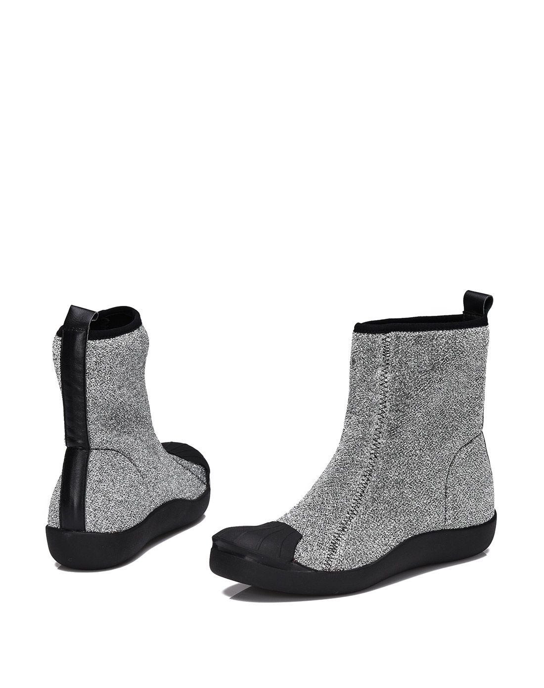 2015新款银色弹力布圆头短靴