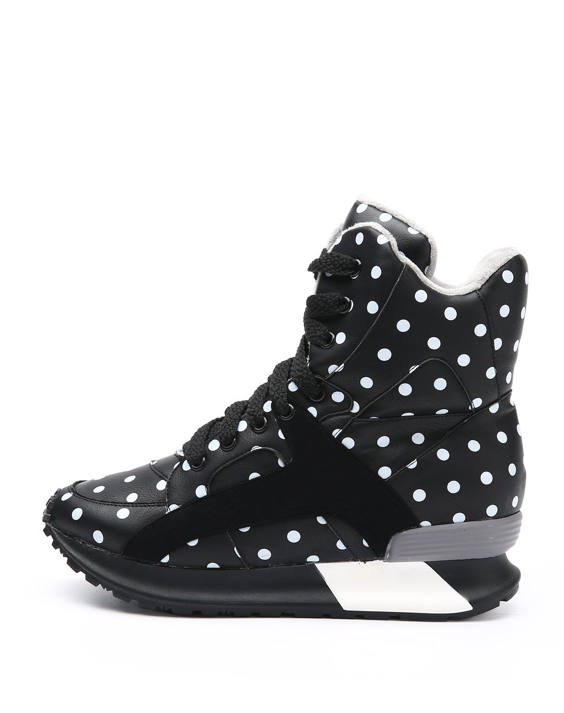 卓诗尼josiny鞋包黑色时尚圆点中跟内增高系带女鞋14417300401_唯品会