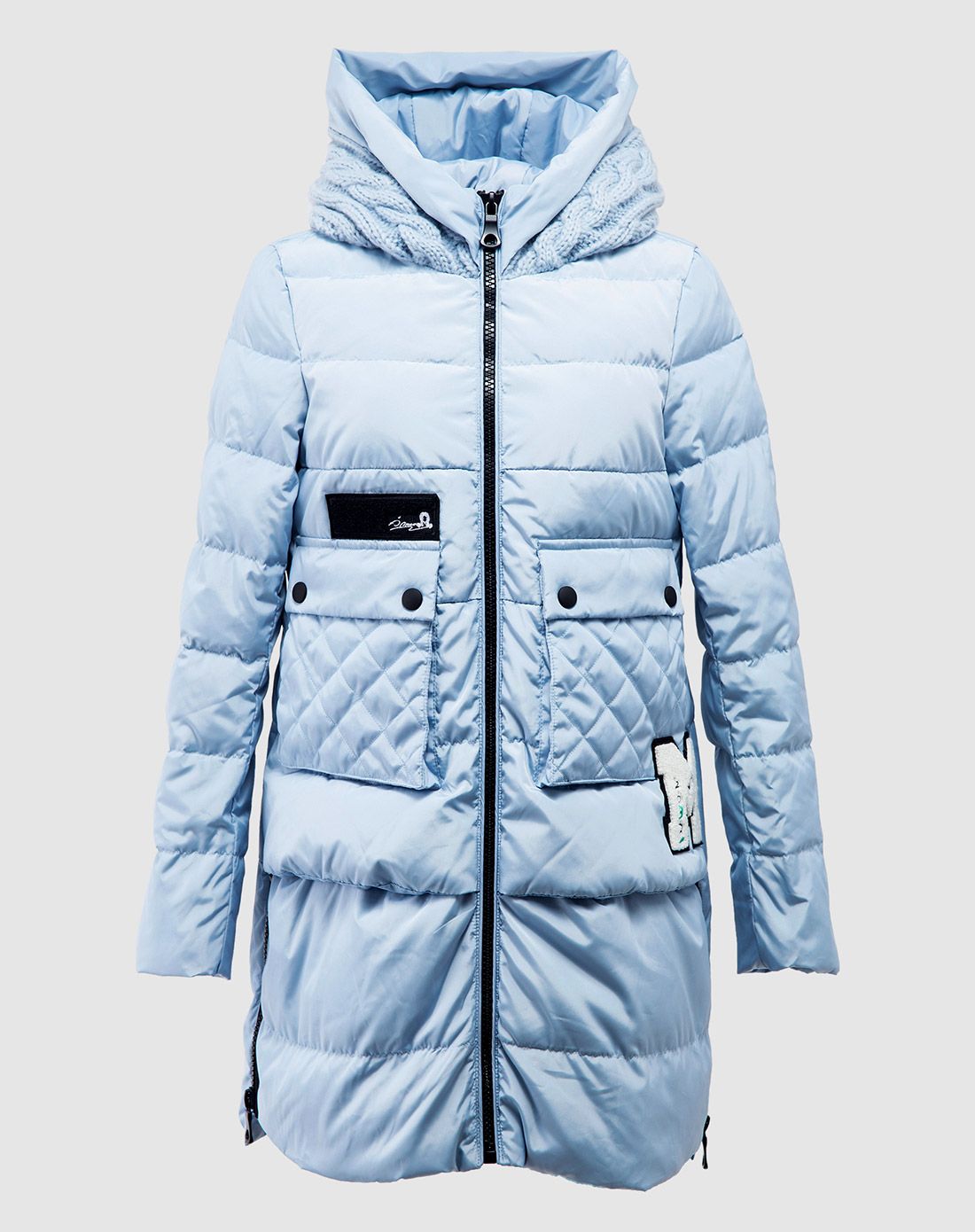 天空蓝简约连帽羽绒服