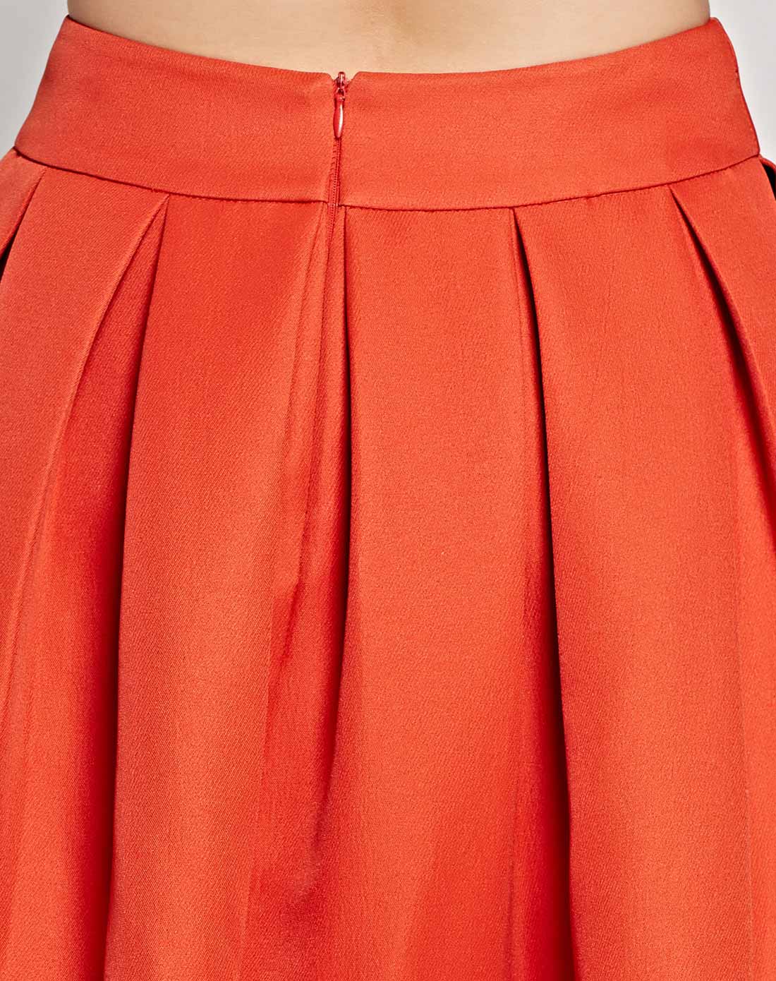 oece橘红色光感纯色高腰a字摆中长伞裙151ns25095_唯品会