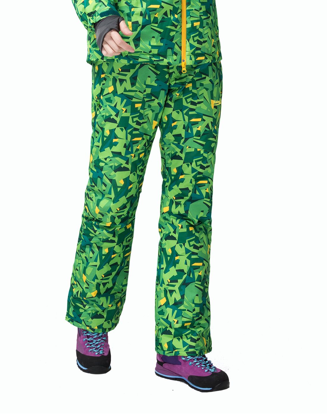 防风保暖加绒 女款绿色滑雪裤