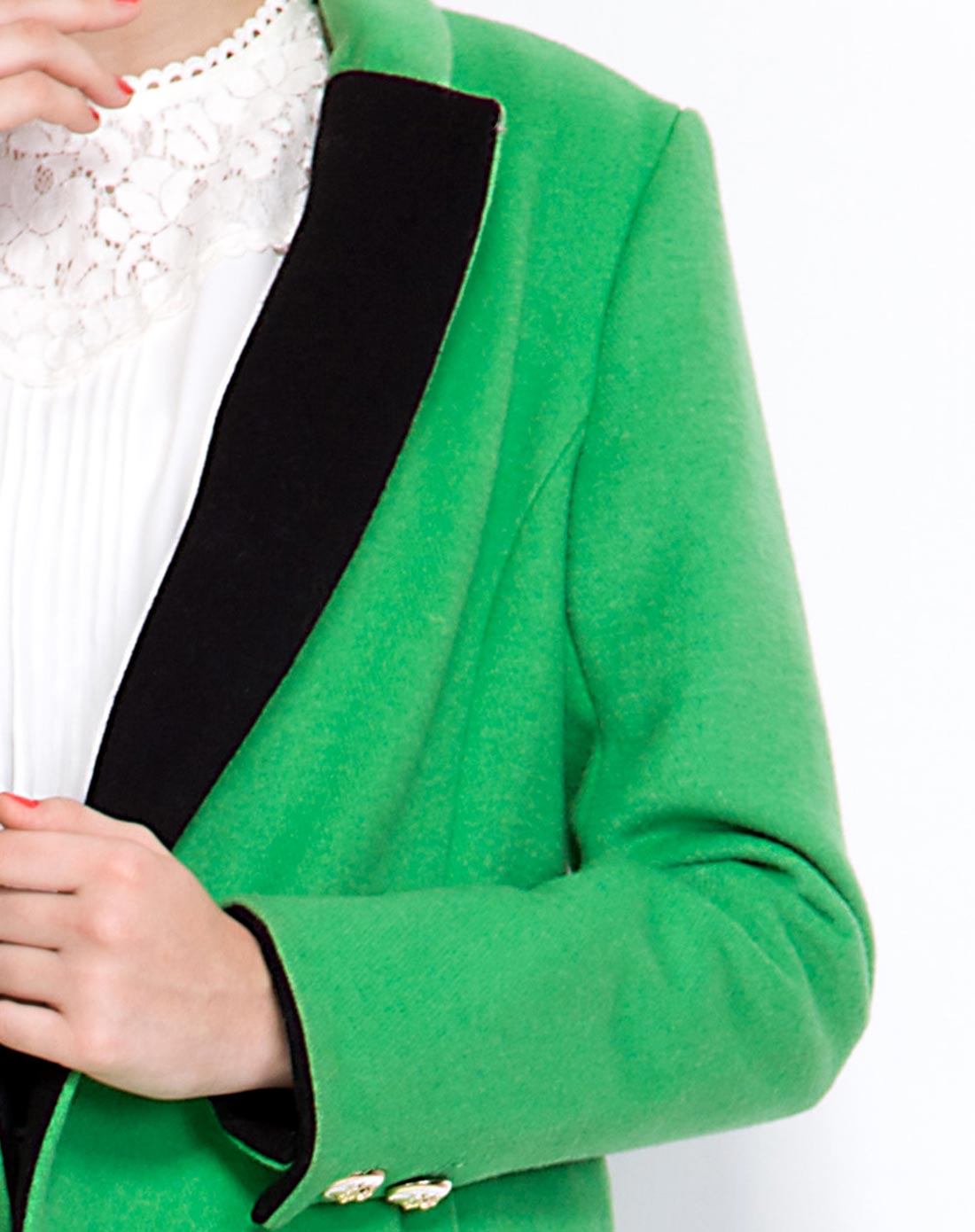 香草绿/简洁大方o型呢大衣