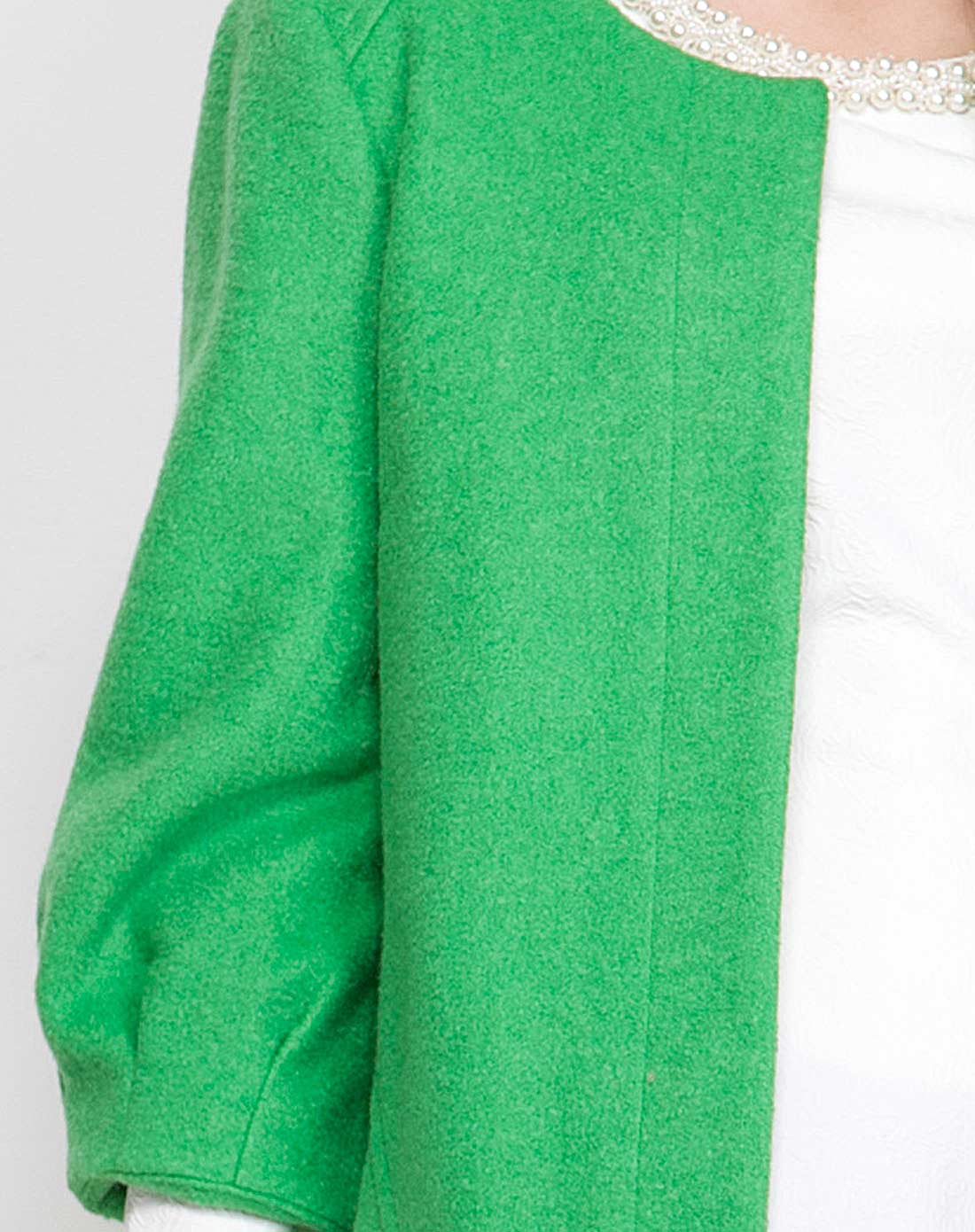 香草绿/时尚无领呢料大衣