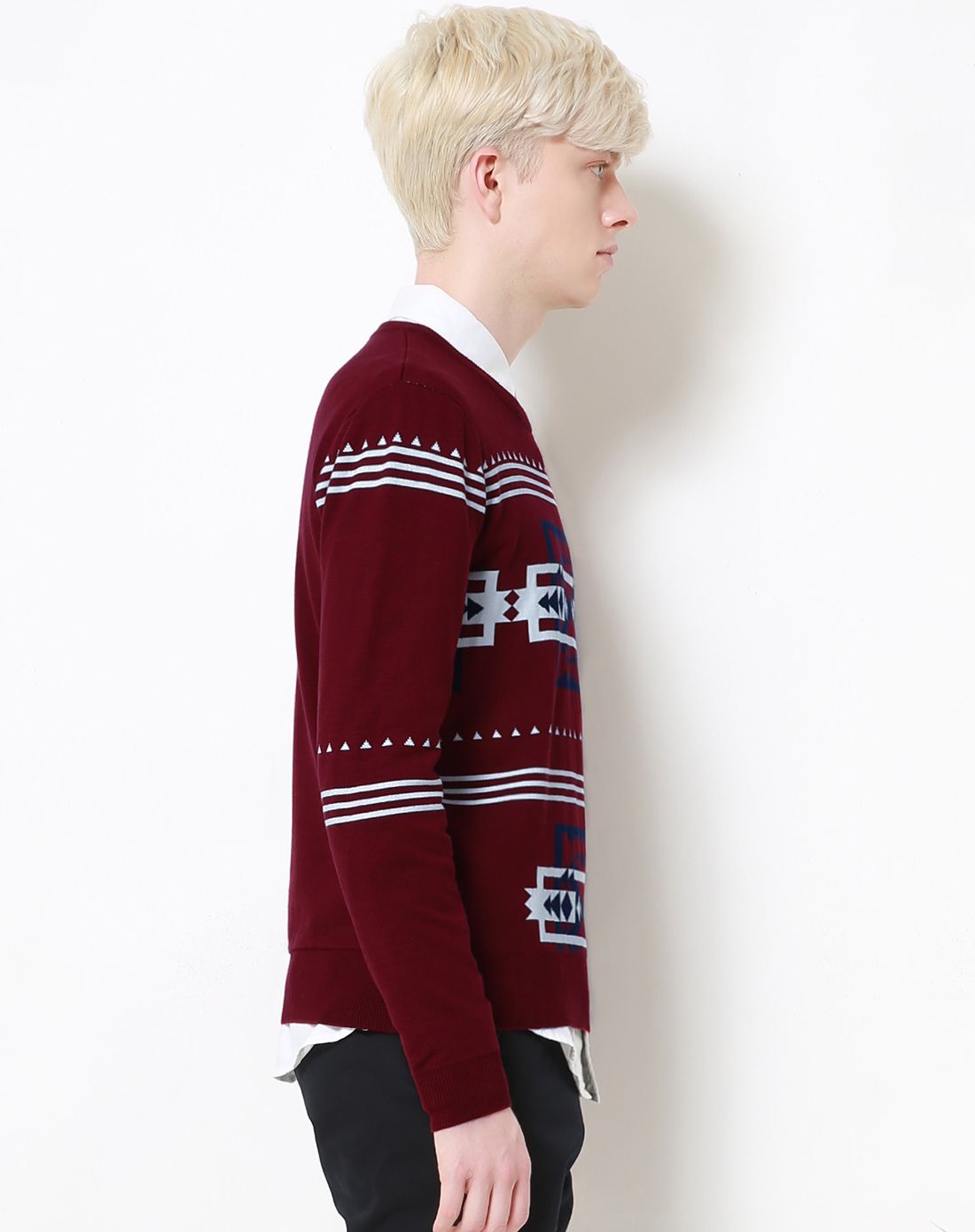 三福时尚男女装男款枣红花版圆领毛衣350127枣红_唯品会