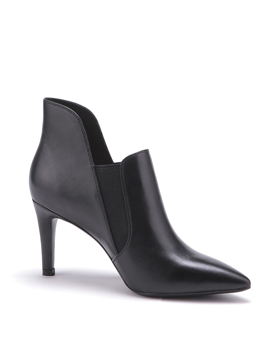 2015冬季新款女款黑色牛皮尖头深口鞋