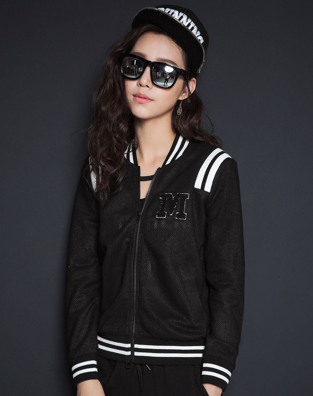 other mix黑色 条纹拼接运动风短外套