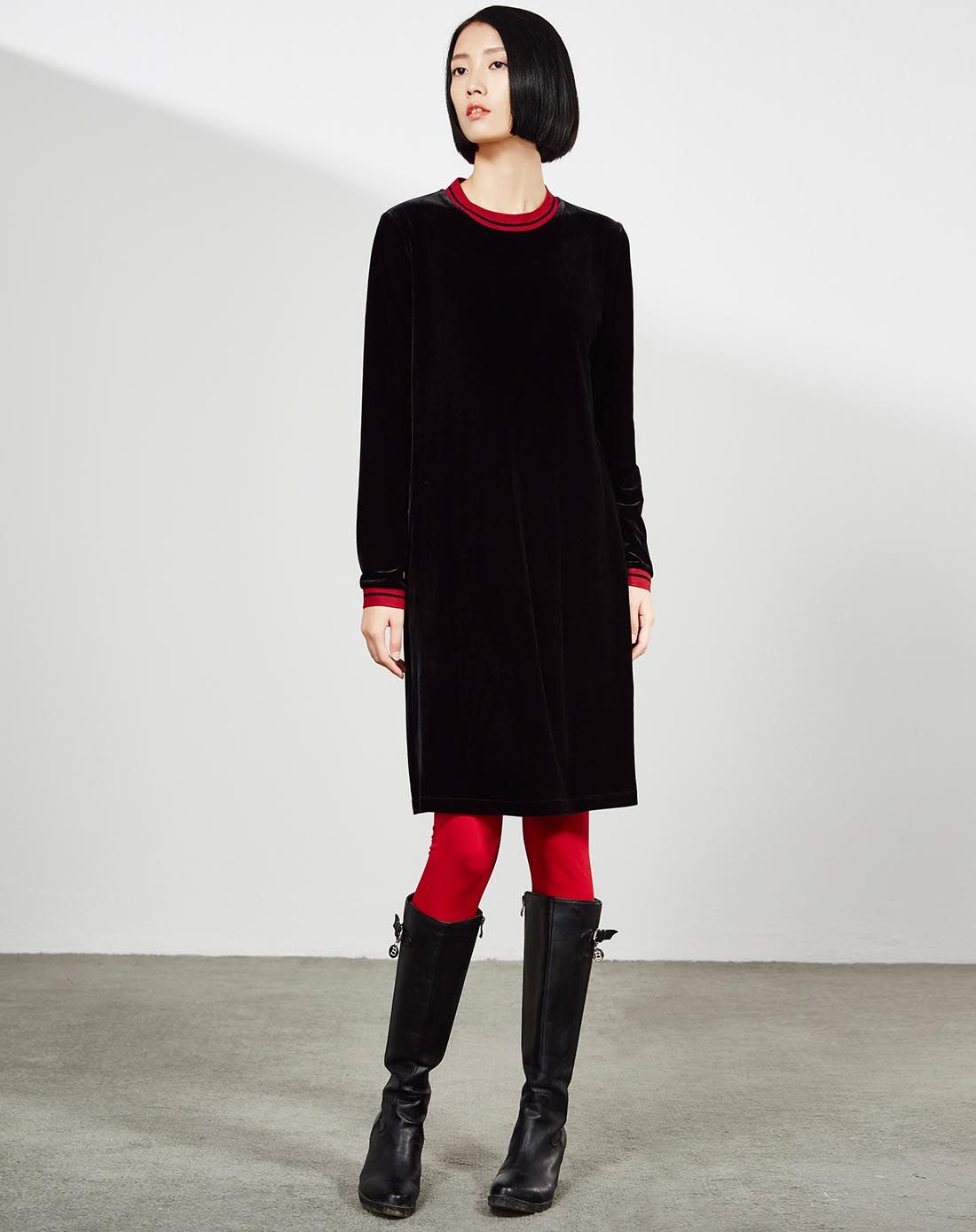 利贝拉ribera美式休闲丝绒h型连衣裙654101022410_唯品会